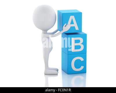 3d white people with ABC cubes on white background Stock Photo