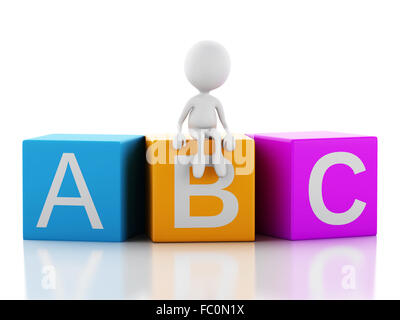 3d white people with ABC cubes on white background Stock Photo