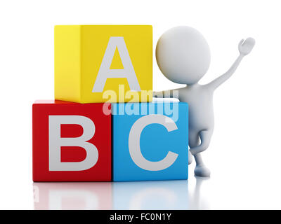 3d white people with ABC cubes on white background Stock Photo