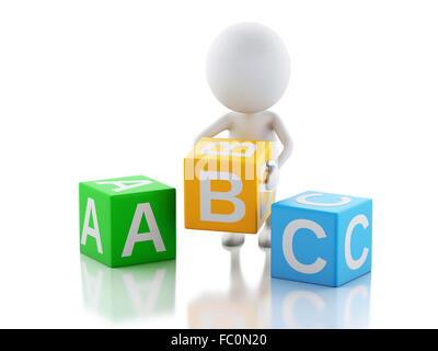 3d white people with ABC cubes on white background Stock Photo