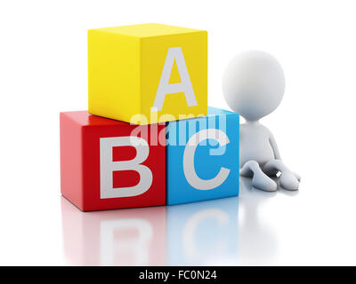 3d white people with ABC cubes on white background Stock Photo