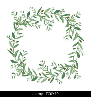 Watercolor olive wreath. Isolated illustration on white background. Organic and natural concept. Stock Photo