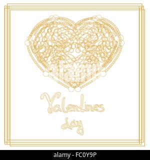 Outline golden heart shape with copy space. Valentines day card. Vector illustration. Heart on White Background for a Valentine Stock Vector
