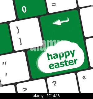 happy Easter text button on keyboard Stock Photo