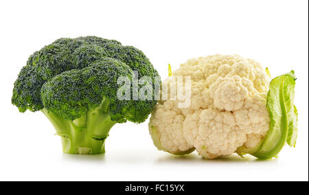 Composition with broccoli and cauliflower isolated on white Stock Photo