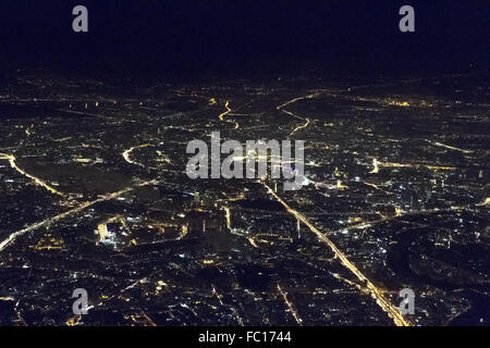 Night Moscow from the plane . Stock Photo