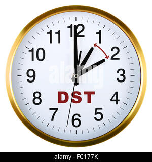 Wall clock isolated on white background. Daylight saving time Stock Photo