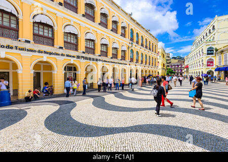 People enjoy Senado Square in Macau, China. Stock Photo