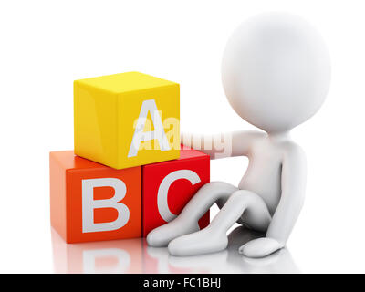 3d white people with ABC cubes on white background Stock Photo