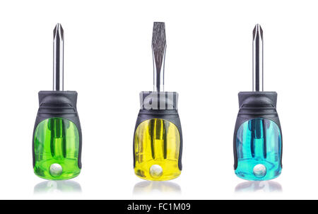 Set of short varicolored screwdrivers isolated on a white background Stock Photo