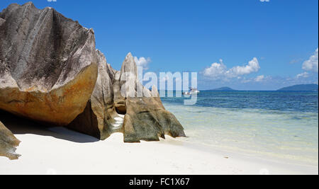 Tropical beach on curieuse island Stock Photo