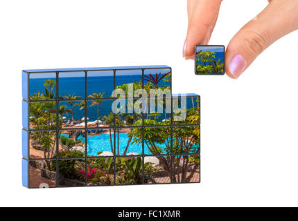 Hand and Tenerife Canary (my photo) puzzle Stock Photo
