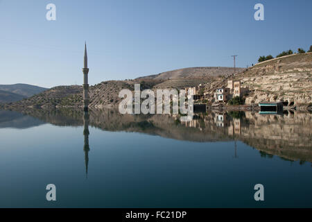 submerged village on the Euphrates River in southern Turkey Stock Photo