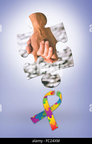 Composite image of happy senior couple holding hands Stock Photo