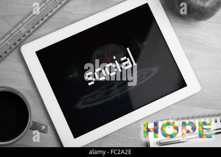 Social against medical interface in black and blue Stock Photo