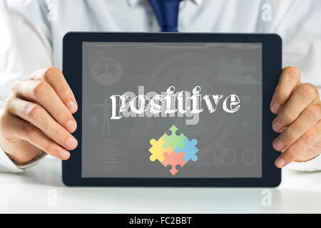 Positive against medical biology interface in blue Stock Photo