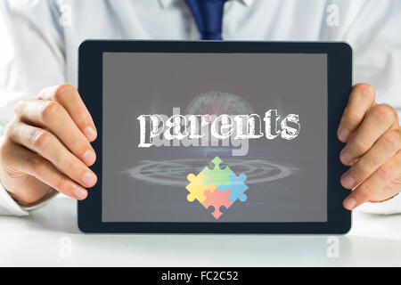 Parents against medical interface in black and blue Stock Photo