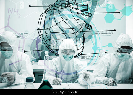 Composite image of chemists working with futuristic interface showing heart and dna Stock Photo