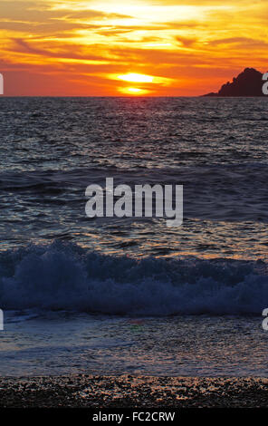 Sunset on the beach of Porto - Corsica Stock Photo