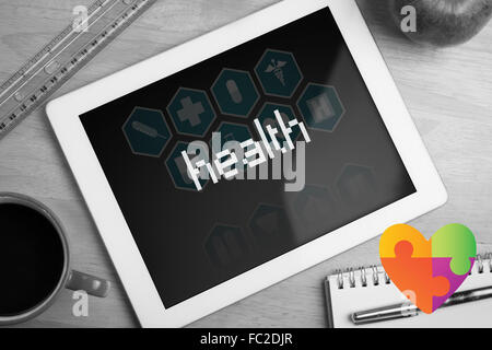 Health against medical interface in blue and white Stock Photo