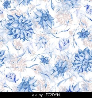Seamless watercolor background with beautiful flowers for textile design Stock Photo