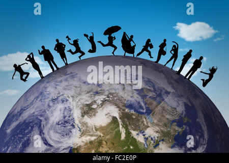 Composite image of silhouette of family jumping Stock Photo