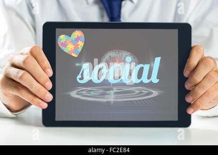 Social against medical interface in black and blue Stock Photo