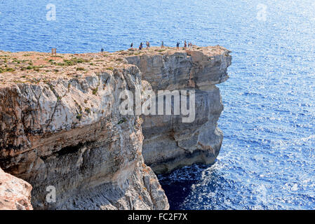 Azure Window in Gozo island with tourists Stock Photo