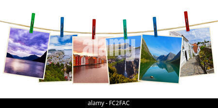 Norway travel photography on clothespins Stock Photo