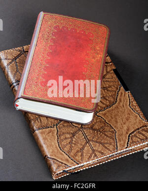 two leather cover notebook on the table Stock Photo