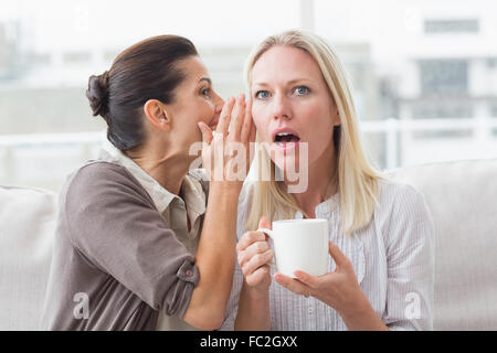 Woman revealing secret to her surprised friend Stock Photo