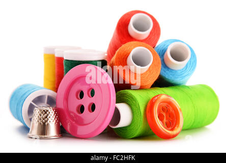 Composition with tailor threads isolated on white background Stock Photo