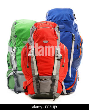 Large red touristic backpack isolated on white Stock Photo