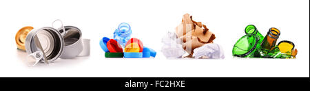 Recyclable garbage consisting of glass, plastic, metal and paper Stock Photo