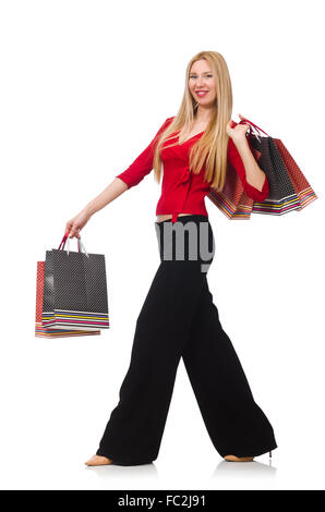 Young woman in flared pants isolated on white Stock Photo