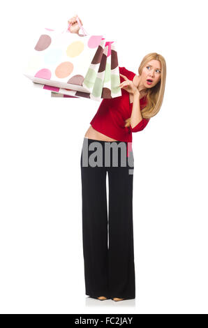 Young woman in flared pants isolated on white Stock Photo