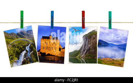 Norway travel photography on clothespins Stock Photo