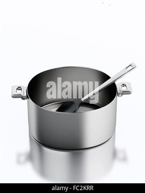 3d Kitchen utensils and metallic pan. Stock Photo