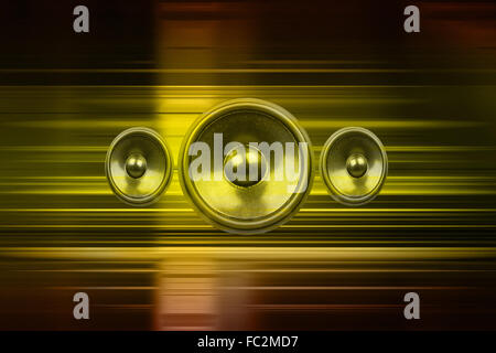 Music speakers with gold light streaks Stock Photo