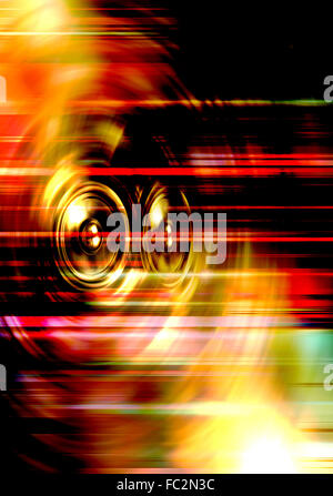 Audio speakers on a red streaked background Stock Photo