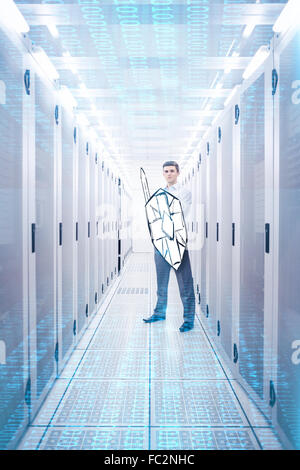 Composite image of shiny blue binary code on black background Stock Photo