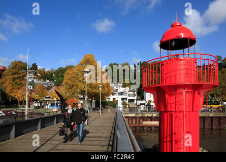 Old lightfire at museum harbour Oevelgoenne, Hamburg, Germany, Europe Stock Photo