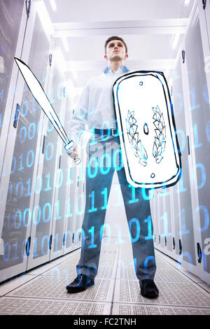 Composite image of shiny blue binary code on black background Stock Photo