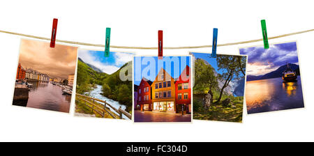 Norway travel photography on clothespins Stock Photo