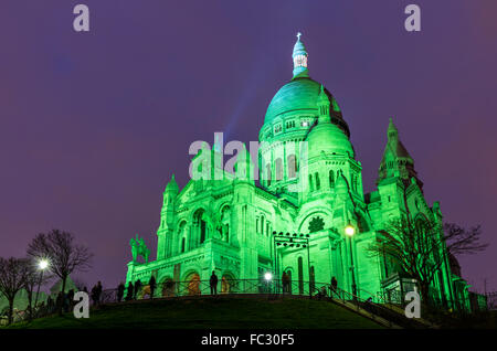 Sacre Coeur in Montmartre, Paris at night Stock Photo