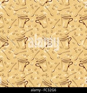 Seamless, Coffee, Cups and Spoons Stock Vector