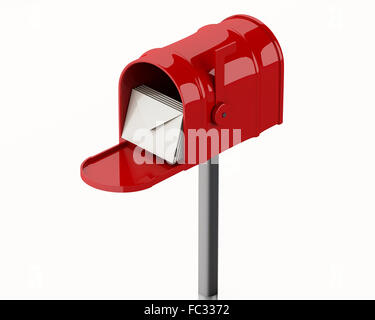 3d Red mail box with heap of letters. Stock Photo