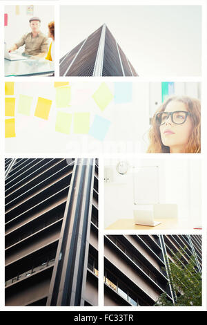 Composite image of concentrated artist looking at colorful sticky notes Stock Photo