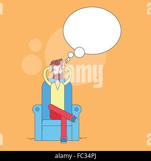 Man Beard Sitting In Armchair Relaxing Comfort Home Dream Cloud Stock Vector