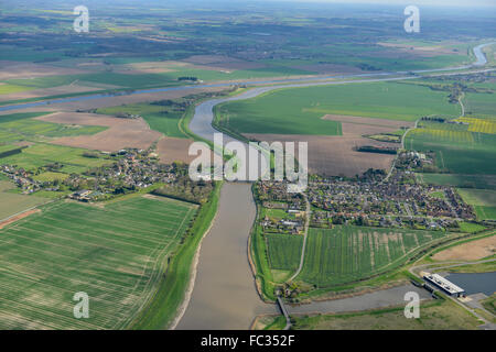 An aerial view of the Norfolk village of Wiggenhall St Germans and surrounding countryside Stock Photo